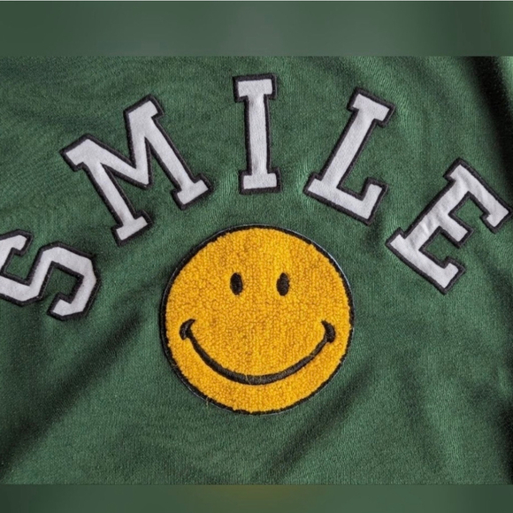 Altar’d State Happy Face Terry Crewneck Sweatshirt Green Retro Y2K Sz S - Picture 7 of 13